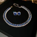 Elegant blue crystal jewelry set featuring a necklace and matching stud earrings - 20# Necklace-Silver-Light Blue