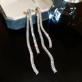 Luxury long tassel earrings with shimmering clear cubic zirconia in silver plating - Premium Tassel (40#)