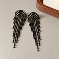 Elegant black zircon tassel earrings with high-end fringe design for women - V-Shape Black Tassel Style (19#银针-枪黑色-V形) / Gunmetal