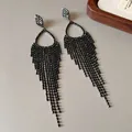 Elegant black zircon long tassel drop earrings for a bold fashion statement style - Water Drop Tassel Style (21) / Gunmetal