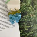 Boucles d'oreilles grappes de raisin style forêt avec perles en résine bleues - Style Grappe de Raisin Perlée (14#)