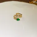 Bague serpent luxueuse plaquée or avec zircon vert en forme de poire et pierres - Clip d'Oreille en Forme de Serpent (29#)