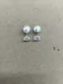 Vintage style pearl and zircon stud earrings with silver-toned finish - Double-Ended Style (HE30464-1) / Silver