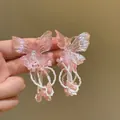 Elegante rosa Schmetterlings-Ohrringe mit weißen Perlen und Blumenakzenten - Schmetterling-Quastenstil (39#)