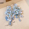 Handgefertigte elegante hellblaue Stoffblumen-Ohrringe mit durchscheinenden Tropfen - Stoffblumen-Quastenstil (32#)