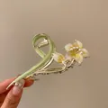 Elegant lily of the valley hair claw clip with pearls and green enamel detail. - Gradient Lily of Valley Style (16#)