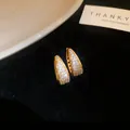 Eleganti orecchini a cerchio a forma di U dorati con scintillanti cristalli micro-pave - Orecchino N. 55 - Oro