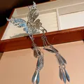 Silver butterfly hair claw clip with long chain tassels and leaf charms for elegant buns - Butterfly Hollow Tassel Style (24#)