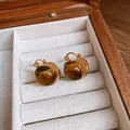 Orecchini a cerchio a U dorati con pietre tonde occhio di tigre marroni lucide - 29# Orecchino - Oro - Marrone