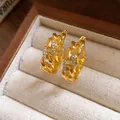 Eleganti orecchini a cerchio a maglia cubana dorati con cristalli in astuccio regalo - 62# Orecchino - Oro