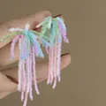 Boucles d'oreilles pendantes à pompons en perles colorées faites à la main pour femmes - Style Tissé Couleur Macaron (55#)