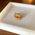 Elegant gold-plated geometric wide ring featuring orange center stone and pavé - Orange-Red Gemstone Wide Style (33#)