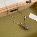 Silver-colored zircon horse pendant necklace featuring unique leopard patterned beads. - Style 50 / Silver-Grey