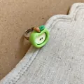 Cute green apple resin ring on an adjustable silver band for women - Green Apple Cartoon Style (27#)