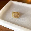 Elegant gold plated wide band ring with shimmering zircon stones in a marble tray - White Square Rhinestone Wide Style (31#)