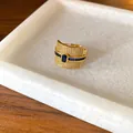 Elegant gold-plated wide band ring featuring micro-pave stones and blue sapphire-like accents - Deep Blue Gemstone Wide Style (32#)
