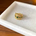 Luxury gold-plated adjustable wide band ring with green crystals and pavé stones - Emerald Wide Vintage Style (34#)