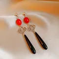 Elegante rote und schwarze Quasten-Ohrringe im klassischen Vintage-Neo-Chinesischen Stil - Silberne Nadel Stil (3)