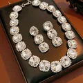 Parure de bijoux de style vintage avec collier en cristal rond et boucles d'oreilles - Ensemble collier et boucles d'oreilles 2 pièces / Argent