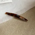 Elegant tortoise shell pattern barrette hair clip with gold lettering for women - 20. Hair Clip - Light Brown
