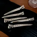 Set of five silver metallic duckbill hair clips with a unique perforated design - 16 Duckbill Clips - Large (5-piece Set)