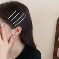 Korean style elegant silver rhinestone hair clip set minimalist bobby pins for women - 34. Hair Clips - Silver - Long And Short (four-piece Set)