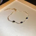 Pulsera ajustable dorada estilo coreano con piedras negras y detalles de cristales pavé - Estilo 34# Dorado Negro Ovalado