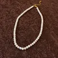 Elegant French vintage choker necklace featuring a mix of white and light pink pearls - 31# Necklace (HN4646) / 6mm/Pack / Pink Series