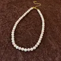 Elegant vintage style pink and white round pearl bead necklace with adjustable golden extender - 32# Necklace (HN4646) / 8mm/Pack / Pink Series