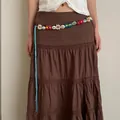 Detailed view of bohemian ethnic waist chain with colorful wood beads and shell accents - 13# Waist Chain