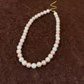 Handmade elegant pink and white imitation pearl beaded necklace with adjustable gold chain - 33# Necklace (HN4646) / 10mm/Pack / Pink Series