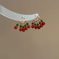 Elegant vintage Chinese palace style beaded hoop earrings with red and green charms - Gold-Red