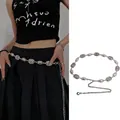 Bohemian vintage silver-tone metal waist chain belt with textured oval links for women - 3# Waist Chain