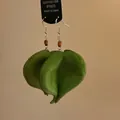 Detail of vintage green seed pod dangle earrings with silver hooks and wooden beads - Style 5 Hook Green Leaf Earrings / Silver-Green
