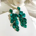 Elegant and fashionable dark green rose petal tassel dangle earrings for women - Stud Earrings / Green