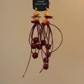 Artistic vintage style long dangle earrings featuring red leather cords and beads accents - Style 39 Long Beaded Earrings with Silver Post / Red