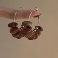 Detail of retro brown hoop earrings with Maillard style resin beads and silver accents - Big Hoop Amber Pattern Style (3#) / Brown