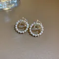 Elegant silver needle stud earrings featuring a pearl circle and crystal-set letter D motif - 18# Rhinestone Letter D Stud Earrings - Gold (S925 Post)