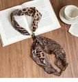 Collana foulard in chiffon con stampa leopardata e serpente su sfondo retro - Catena a Clavicola Halter / Pitone Caffè