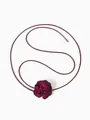 Elegant burgundy fabric rose choker necklace with thin long cord strap for women - Dark Purple Style 7