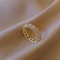 Eleganter vergoldeter offener Ring mit funkelndem Zirkonia-Kettenglied-Design für modebewusste Damen - Kettendesign Pave-Fassung Stil (3# Gold)