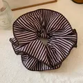 Retro dark brown and white striped oversized scrunchie hair tie for vintage hairstyles - Striped Scrunchie (8#) / 1 Piece / Brown