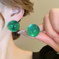 Boucles d'oreilles boules en résine verte transparente avec tiges en argent pour femmes - Sphérique Translucide Vert (29# Aiguille en Argent - Vert)