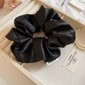 Premium black satin oversized scrunchie hair tie for elegant retro ponytail styling - Hair Tie #54 - Black 13.5cm