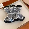 Elegant vintage style black and white ruffled lace scrunchie with white polka dot mesh detail - Polka Dot Lace Style (HH6870) / Black