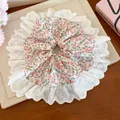 Large vintage pink floral scrunchie with elegant white lace trim for hair styling - Floral Lace Style (HH6870) / Pink