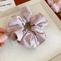 Elegant mauve vertical striped pleated fabric scrunchie hair tie for ponytail styling - Vertical Striped Style (HH6870) / Pink