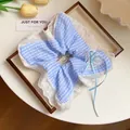 Blue and white plaid scrunchie with lace edges and heart ribbon detail - Plaid Lace Style (HH6870) / Blue