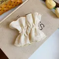 Elegant creamy white textured crinkle fabric scrunchie for vintage fashion hairstyles - Seersucker Ruffled Style (HH6870) / White