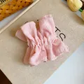 Pink ruffled fabric scrunchie in Korean vintage style for a high-end hair look - Seersucker Ruffled Style (HH6870) / Pink